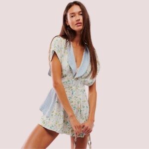 Free People Fiorella Romper, Fit & Flare Style, Ice Combo Sz Small